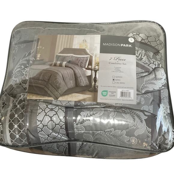 Madison Park Bellagio Jacquard 7 Pc Comforter Set Gray King - Picture 4 of 5